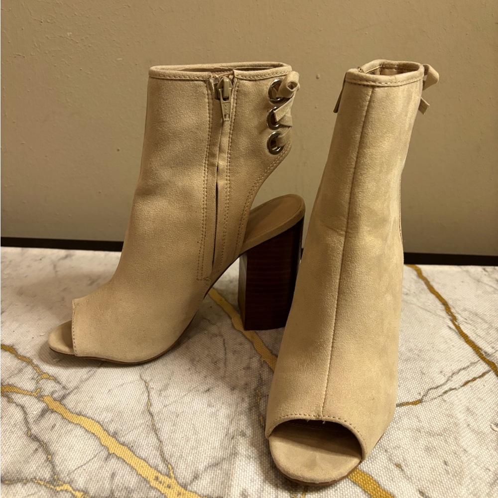 Aldo open toe sling back booties; nice, classy, and comfortable; inside zipper